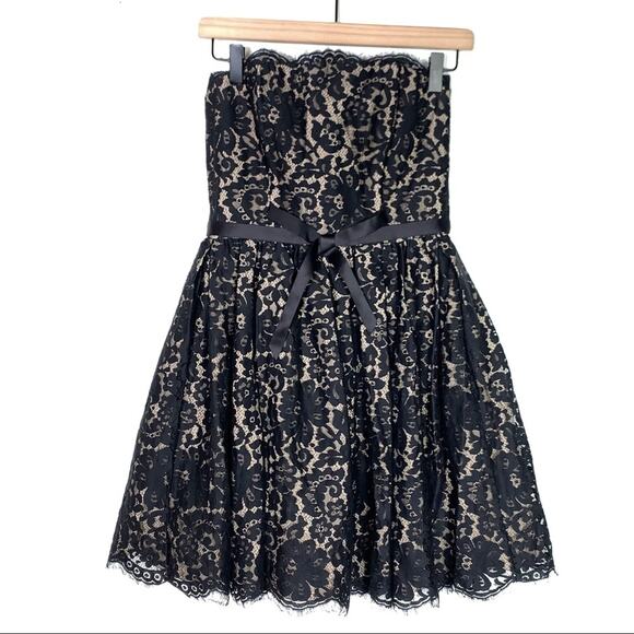 Liberated & Free black strapless knee length lace pleated party dress size 2 - Picture 2 of 6